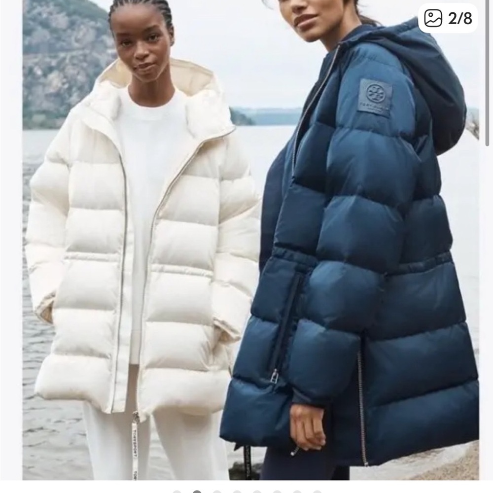Tory Burch Satin down jacket Excellent condition Size S Navy
